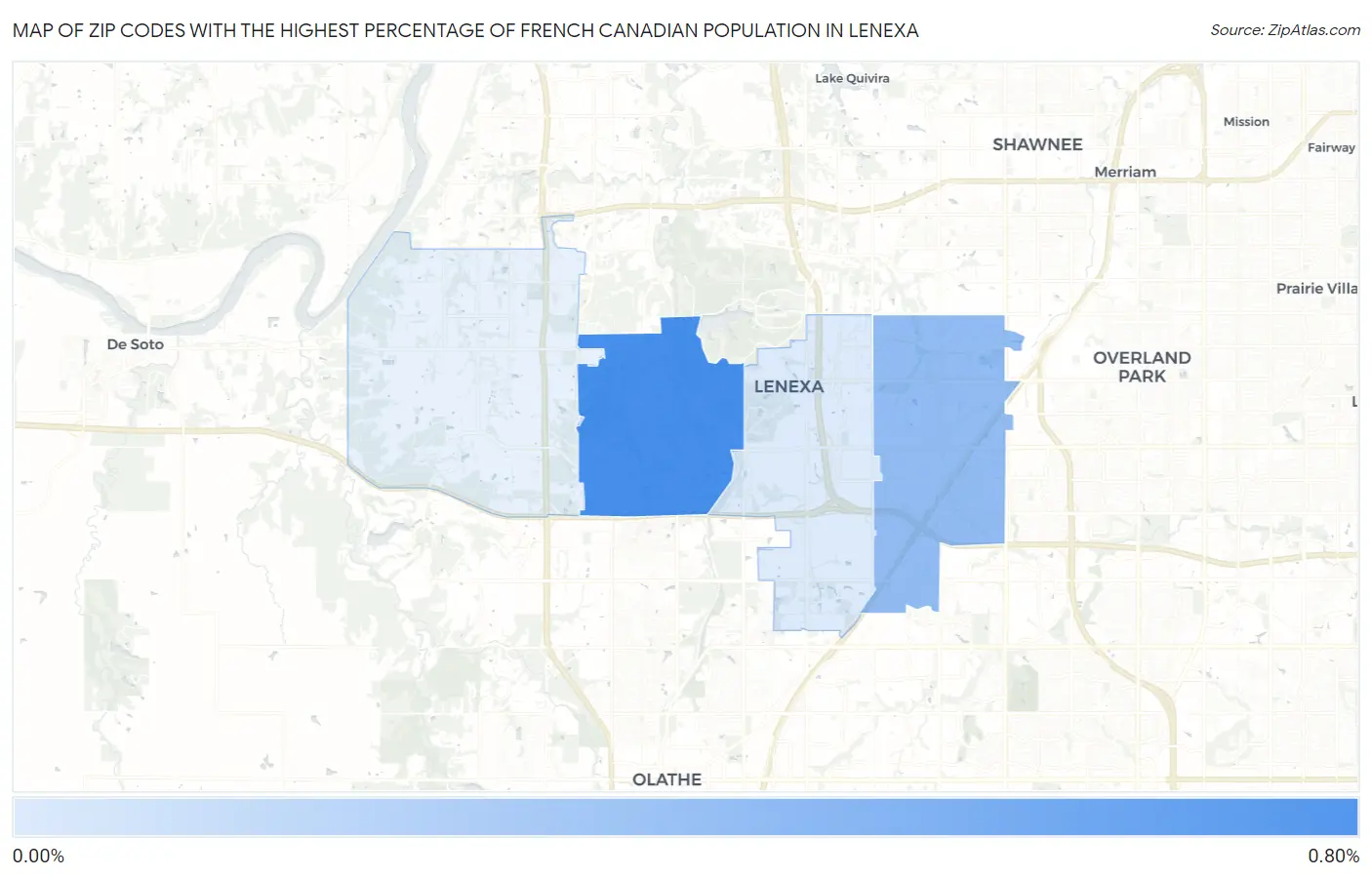 Zip Codes with the Highest Percentage of French Canadian Population in Lenexa Map