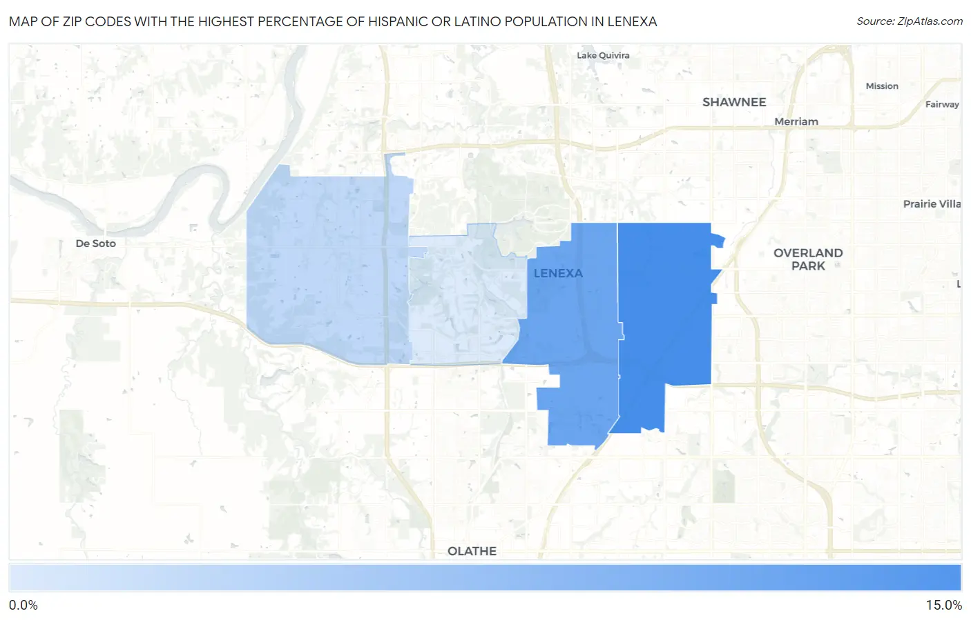 Zip Codes with the Highest Percentage of Hispanic or Latino Population in Lenexa Map