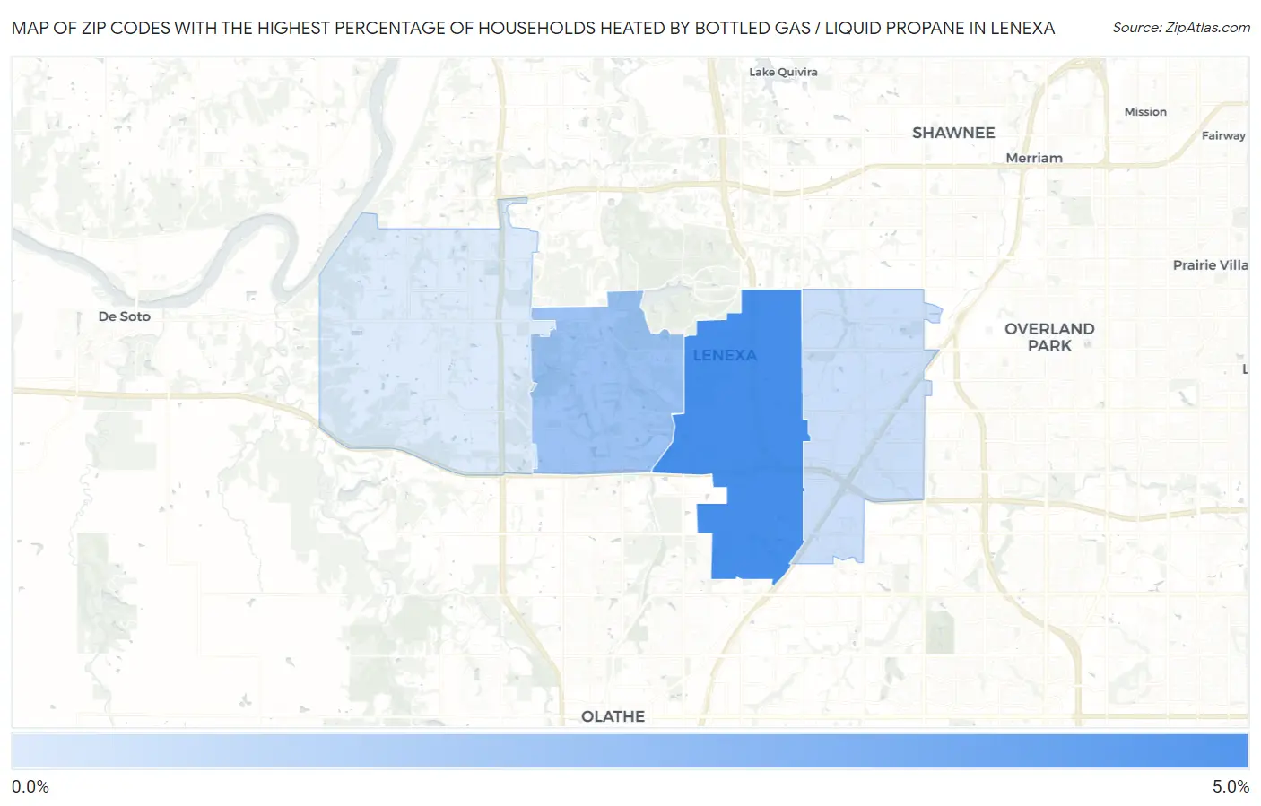 Zip Codes with the Highest Percentage of Households Heated by Bottled Gas / Liquid Propane in Lenexa Map