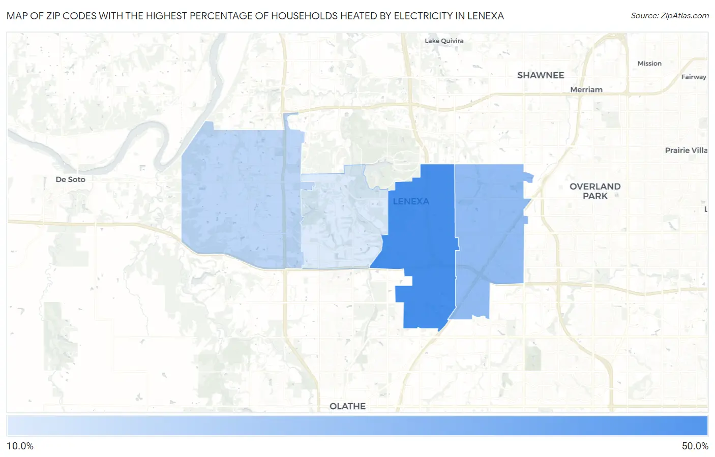 Zip Codes with the Highest Percentage of Households Heated by Electricity in Lenexa Map