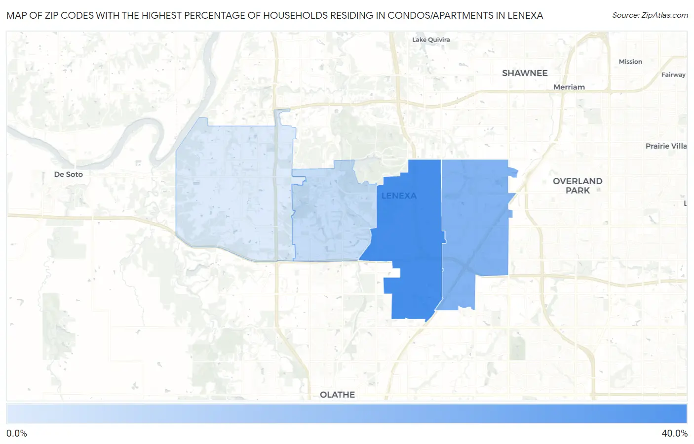Zip Codes with the Highest Percentage of Households Residing in Condos/Apartments in Lenexa Map
