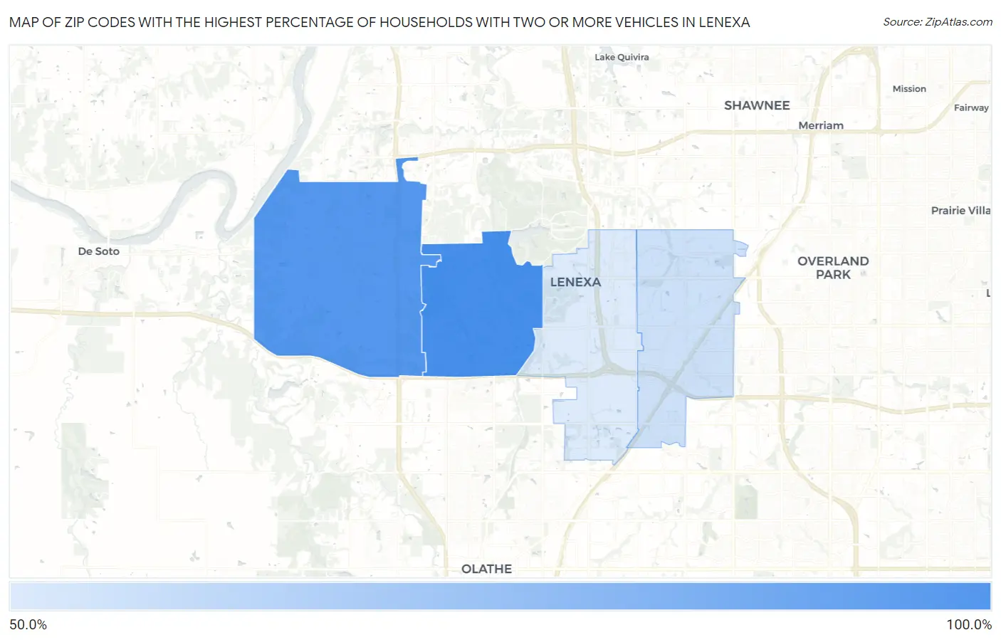 Zip Codes with the Highest Percentage of Households With Two or more Vehicles in Lenexa Map