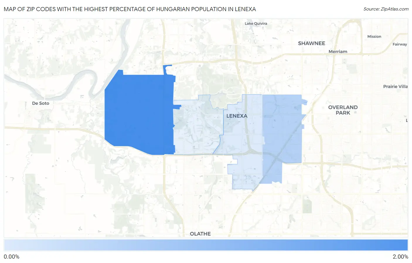 Zip Codes with the Highest Percentage of Hungarian Population in Lenexa Map