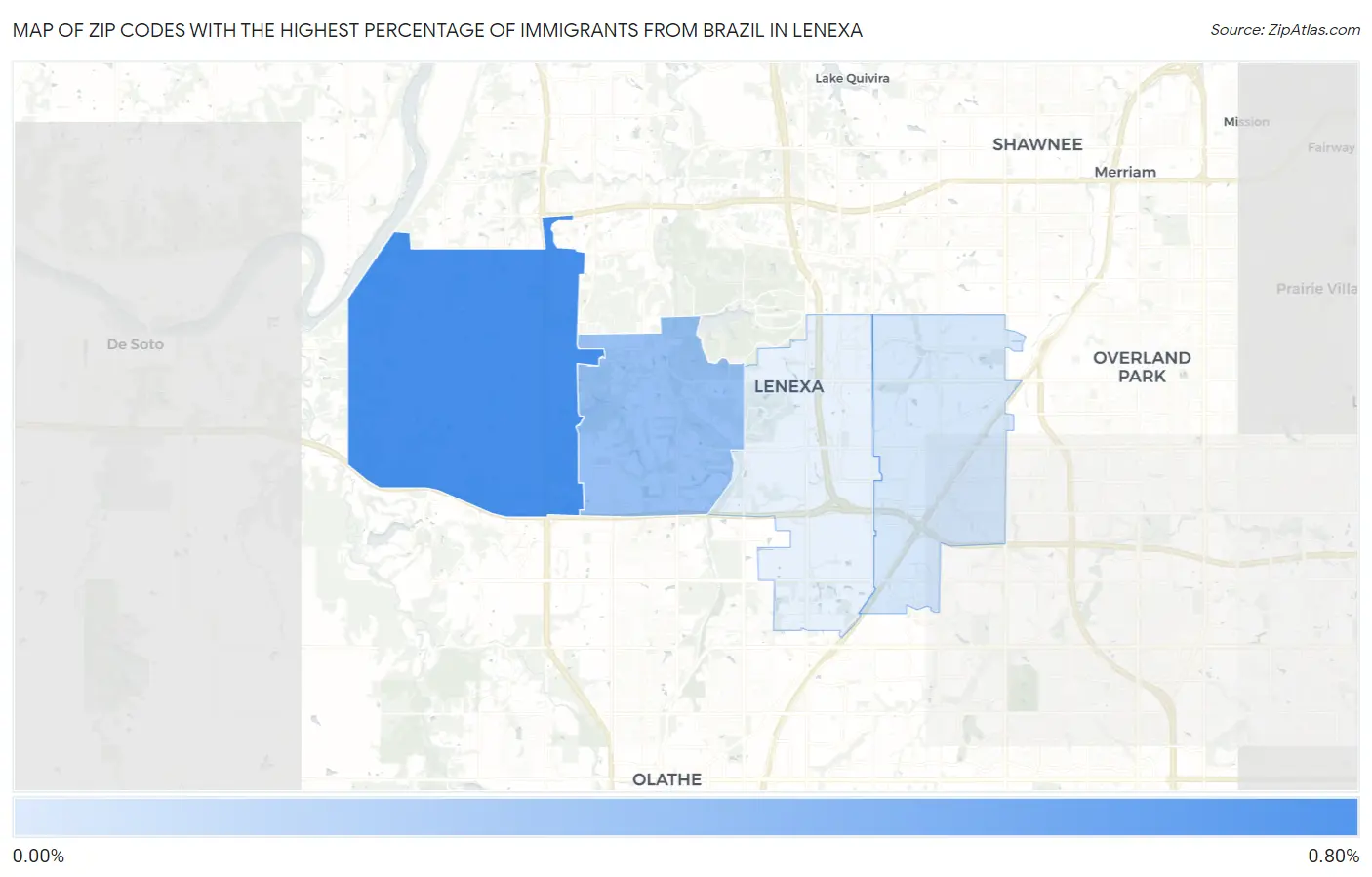 Zip Codes with the Highest Percentage of Immigrants from Brazil in Lenexa Map