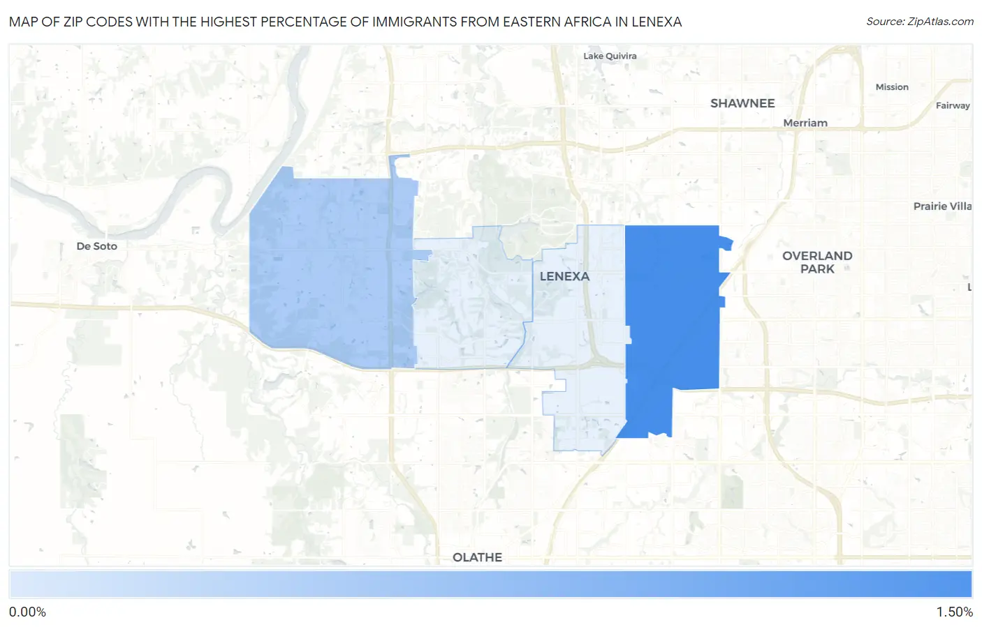Zip Codes with the Highest Percentage of Immigrants from Eastern Africa in Lenexa Map