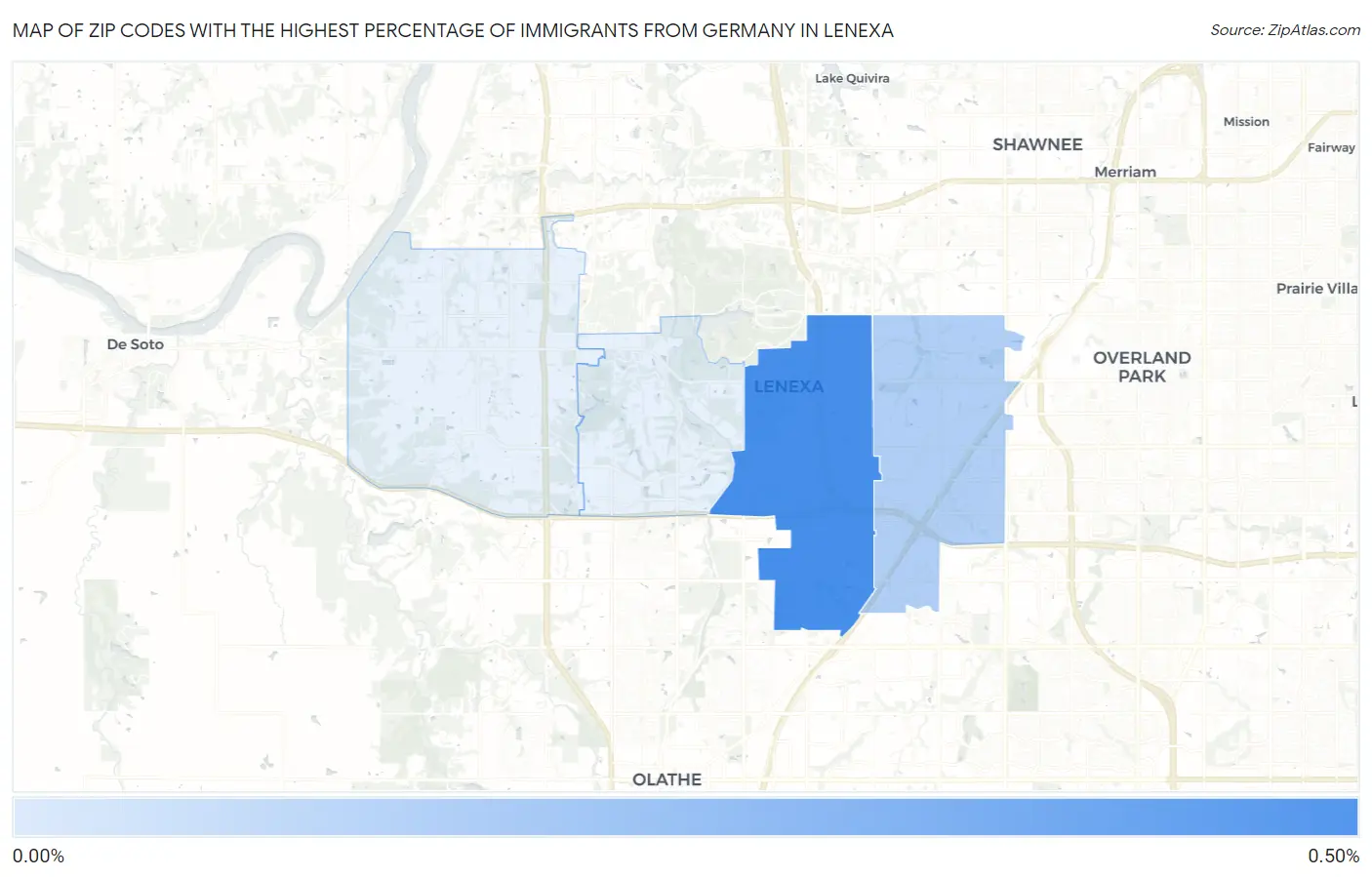 Zip Codes with the Highest Percentage of Immigrants from Germany in Lenexa Map