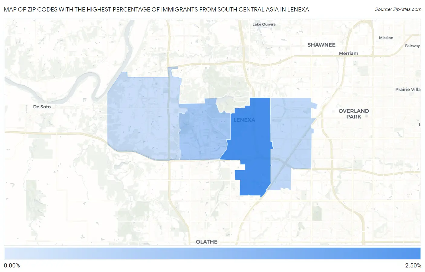 Zip Codes with the Highest Percentage of Immigrants from South Central Asia in Lenexa Map
