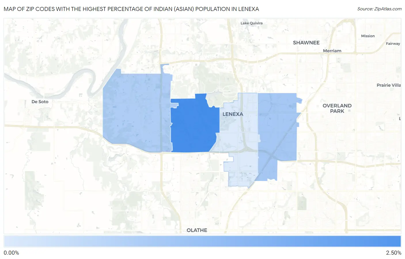 Zip Codes with the Highest Percentage of Indian (Asian) Population in Lenexa Map