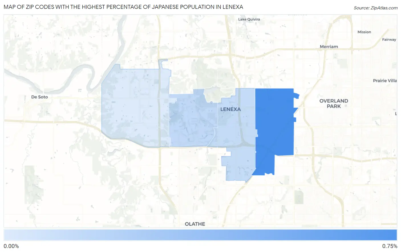 Zip Codes with the Highest Percentage of Japanese Population in Lenexa Map