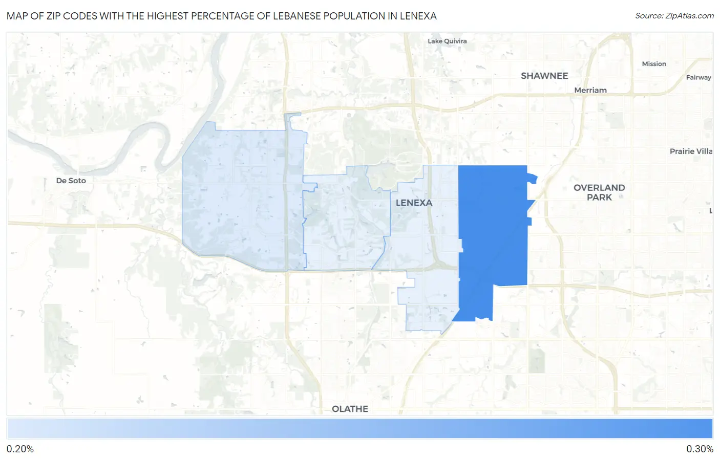 Zip Codes with the Highest Percentage of Lebanese Population in Lenexa Map