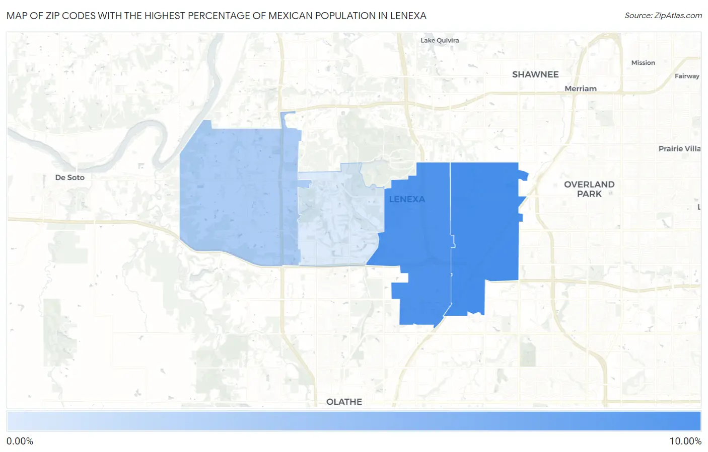 Zip Codes with the Highest Percentage of Mexican Population in Lenexa Map