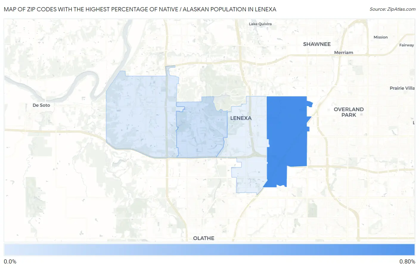 Zip Codes with the Highest Percentage of Native / Alaskan Population in Lenexa Map