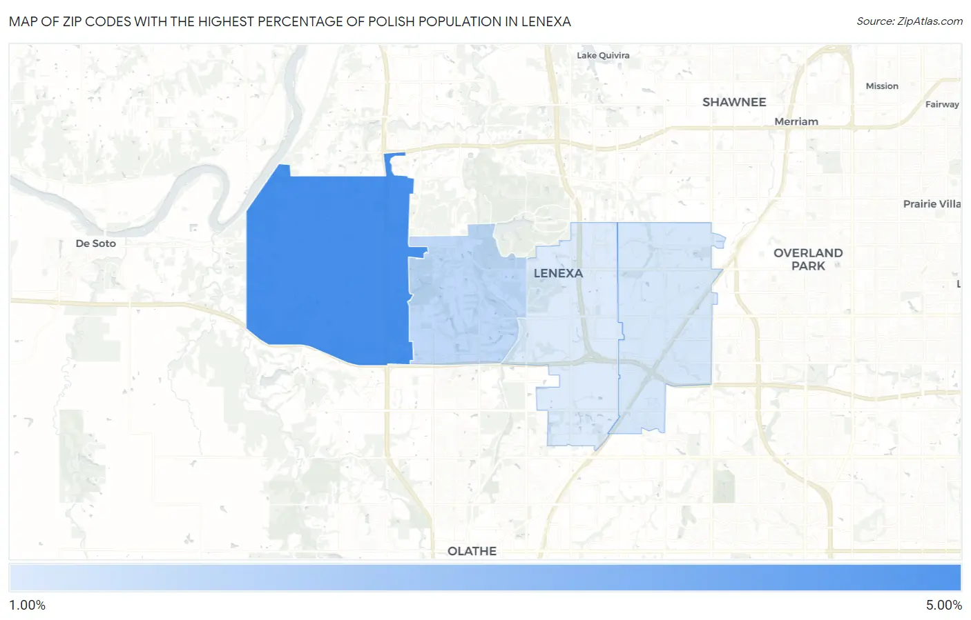 Zip Codes with the Highest Percentage of Polish Population in Lenexa Map