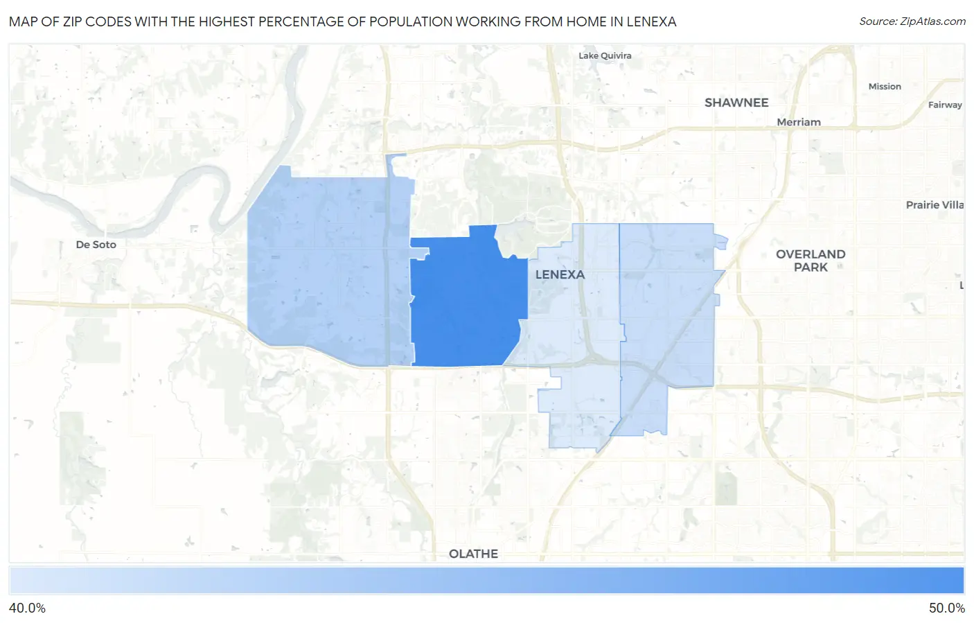 Zip Codes with the Highest Percentage of Population Working from Home in Lenexa Map