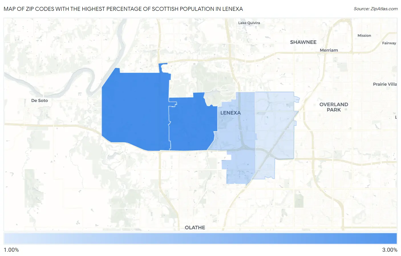 Zip Codes with the Highest Percentage of Scottish Population in Lenexa Map