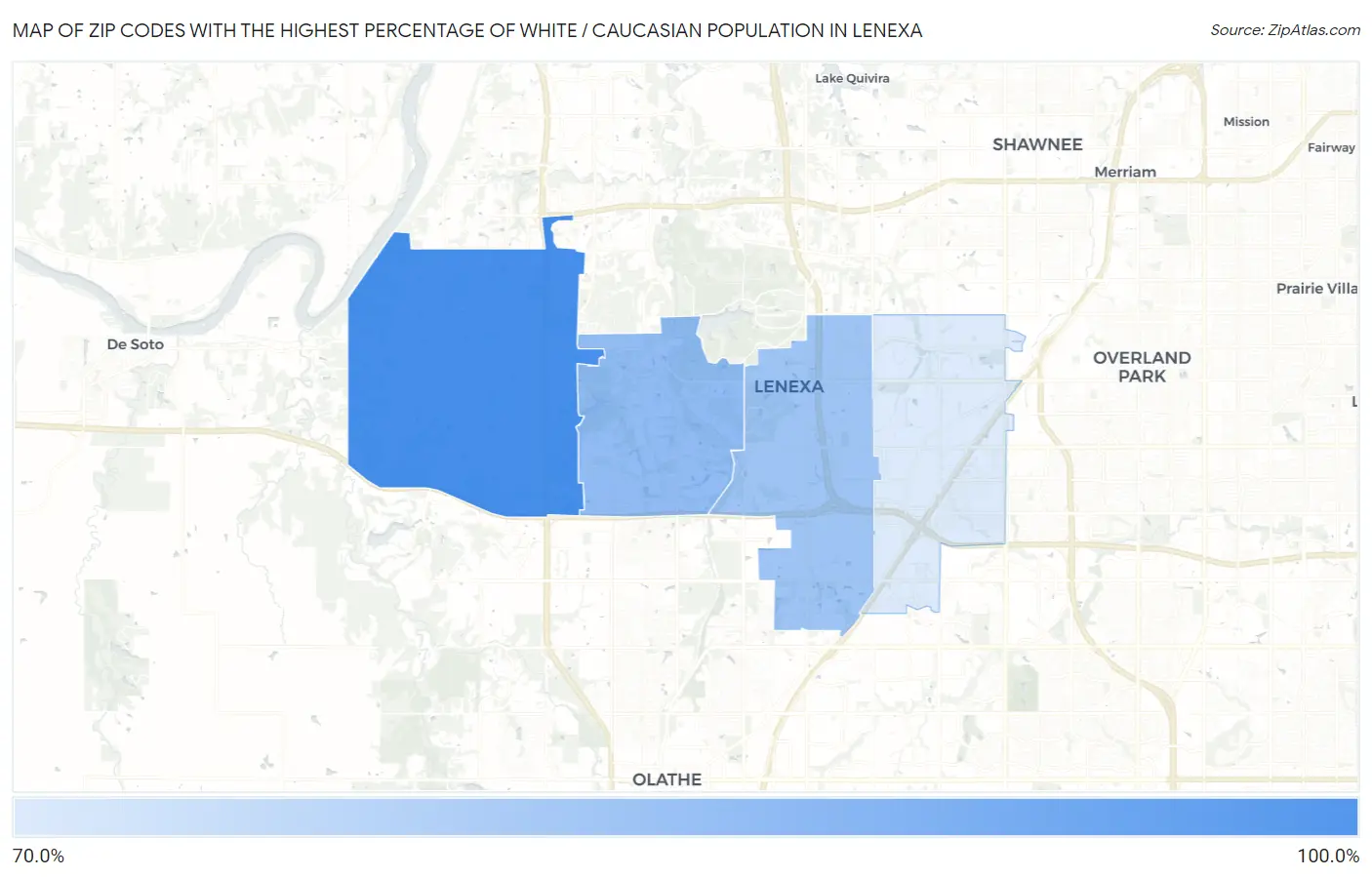 Zip Codes with the Highest Percentage of White / Caucasian Population in Lenexa Map