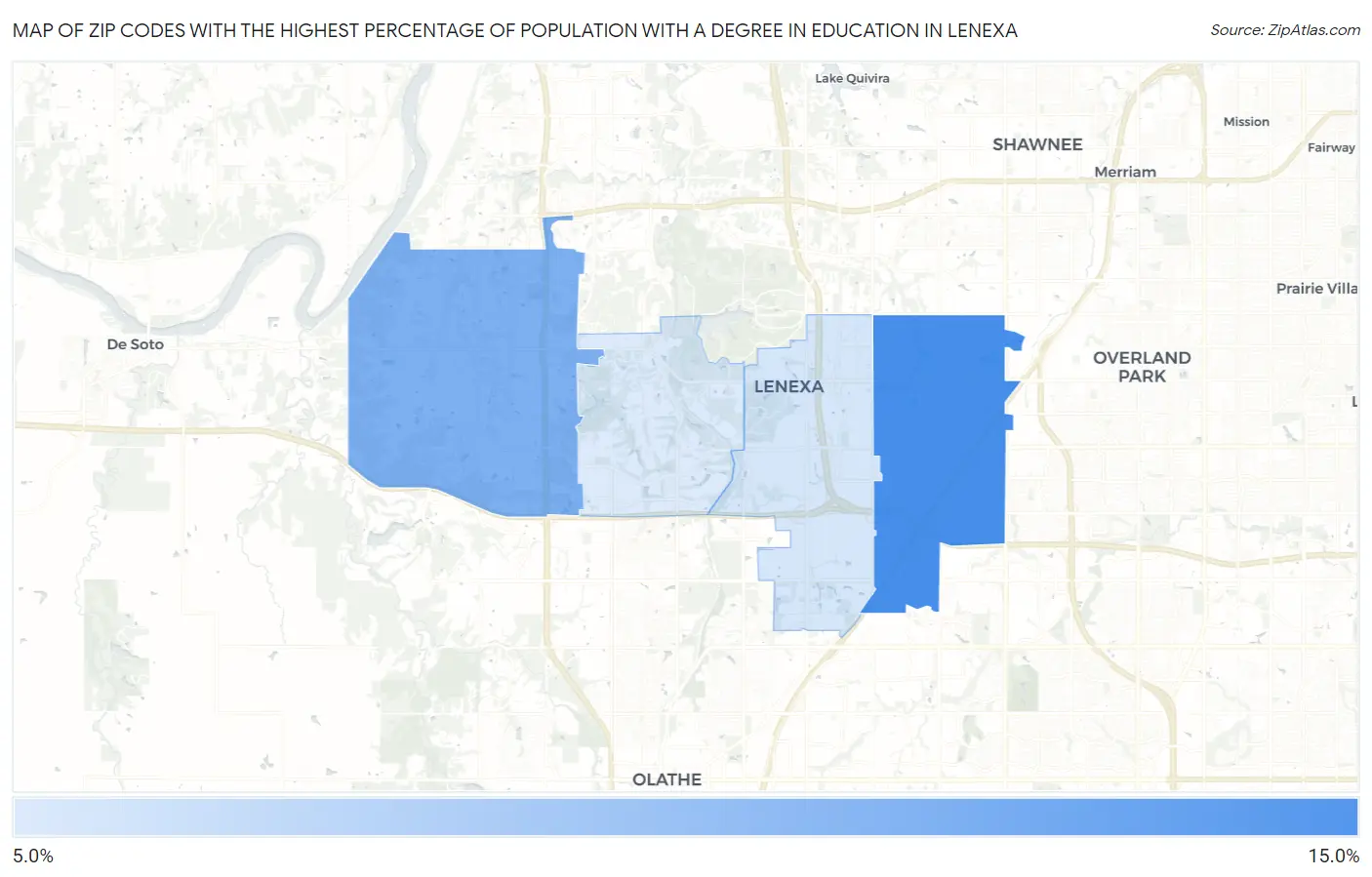 Zip Codes with the Highest Percentage of Population with a Degree in Education in Lenexa Map