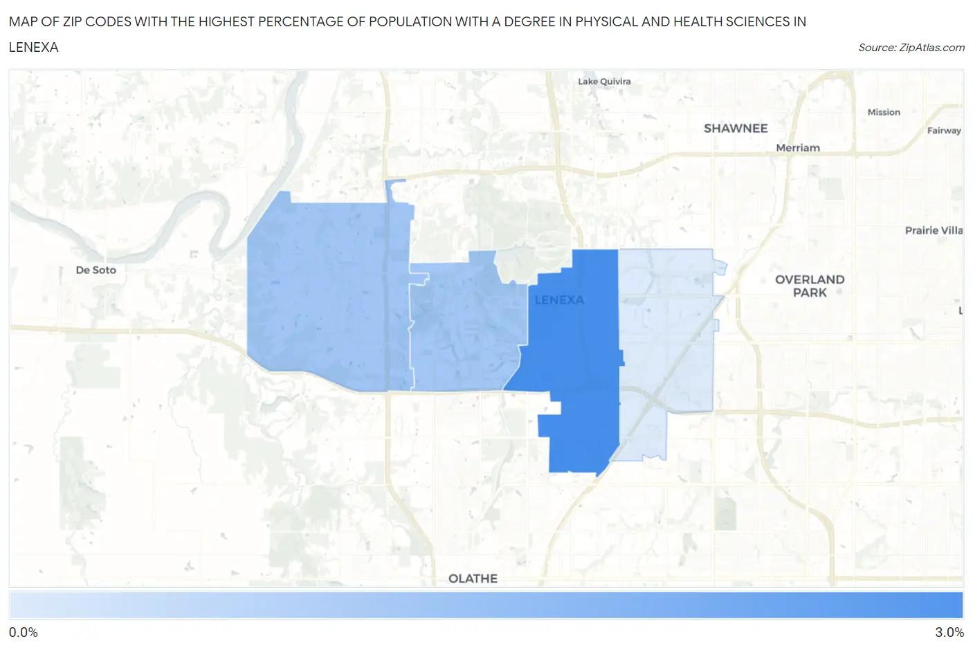 Zip Codes with the Highest Percentage of Population with a Degree in Physical and Health Sciences in Lenexa Map
