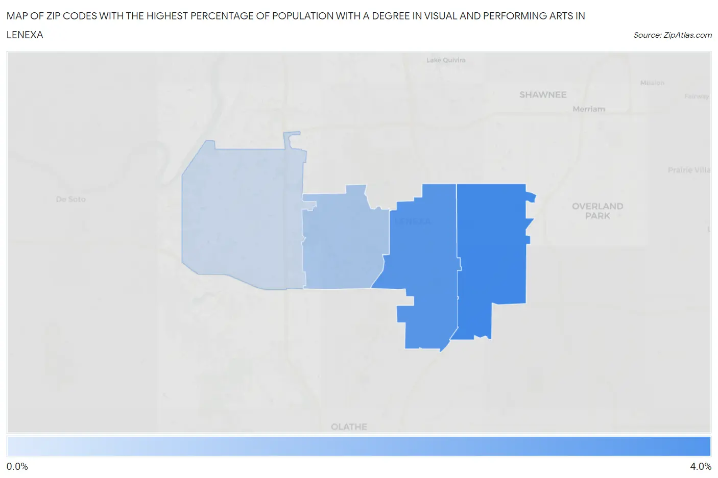 Zip Codes with the Highest Percentage of Population with a Degree in Visual and Performing Arts in Lenexa Map