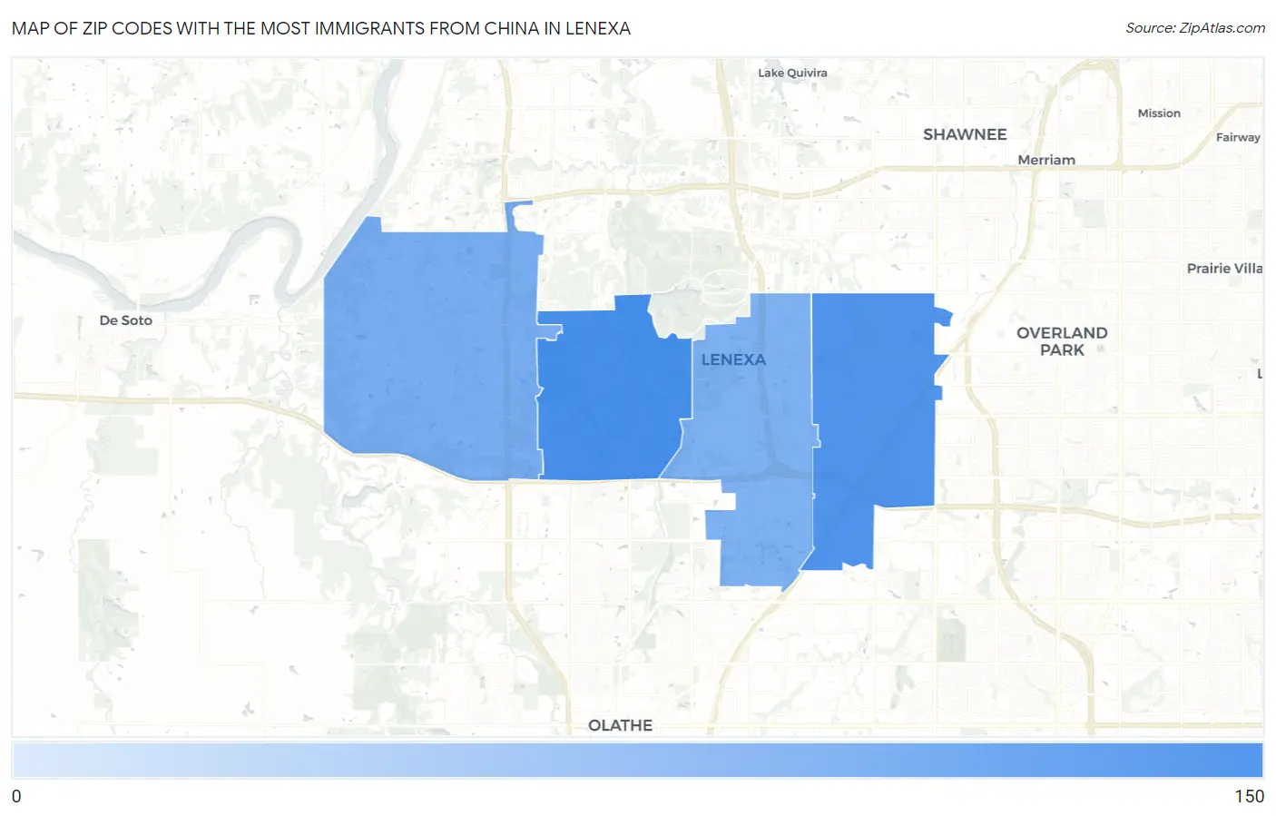 Zip Codes with the Most Immigrants from China in Lenexa Map