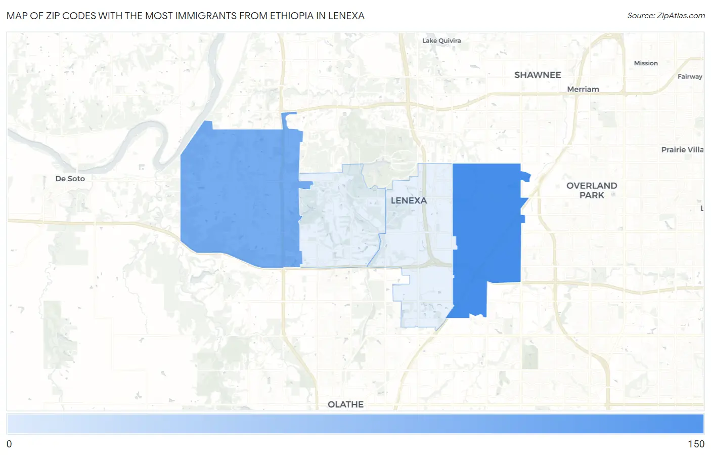 Zip Codes with the Most Immigrants from Ethiopia in Lenexa Map