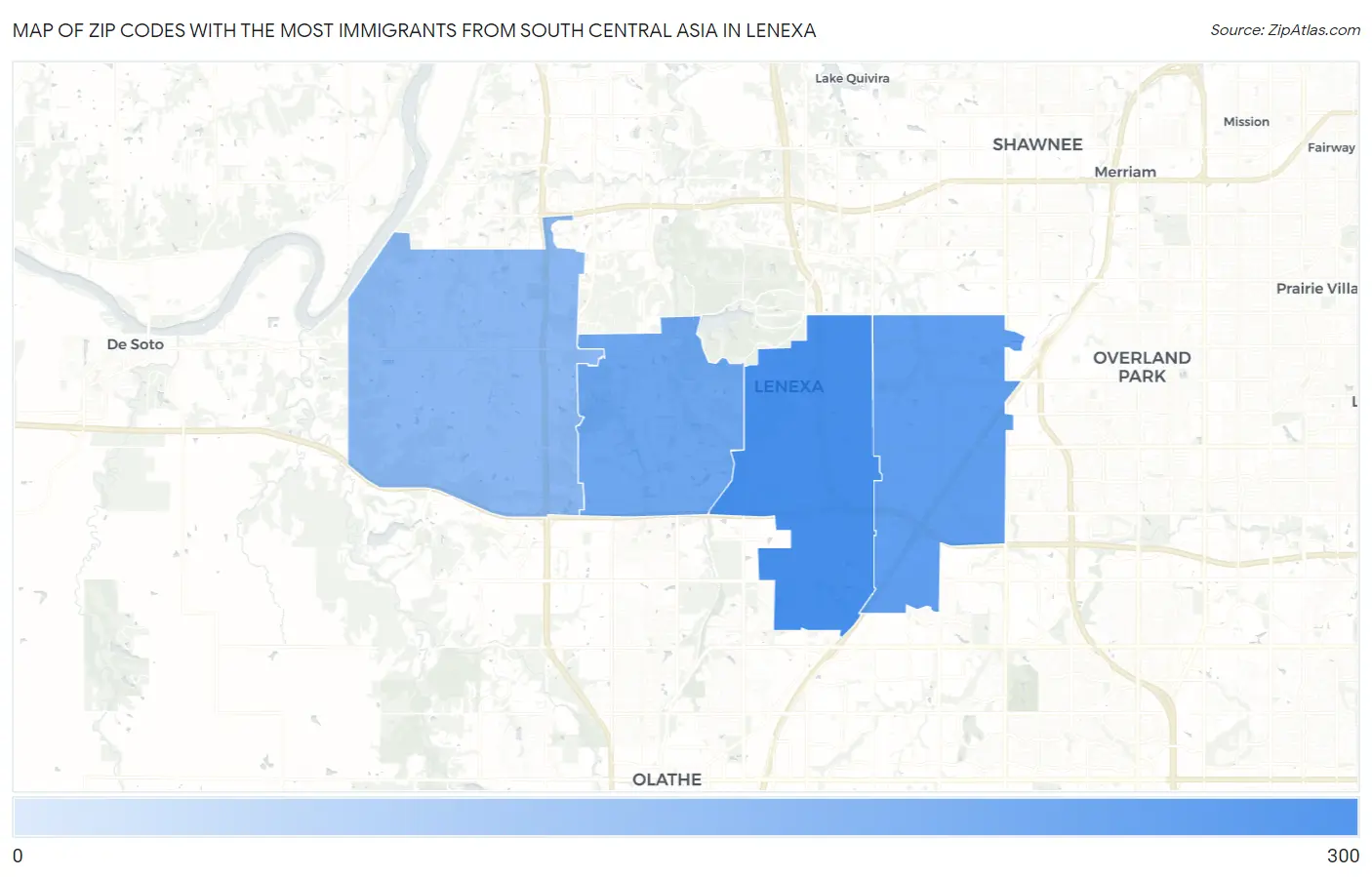 Zip Codes with the Most Immigrants from South Central Asia in Lenexa Map