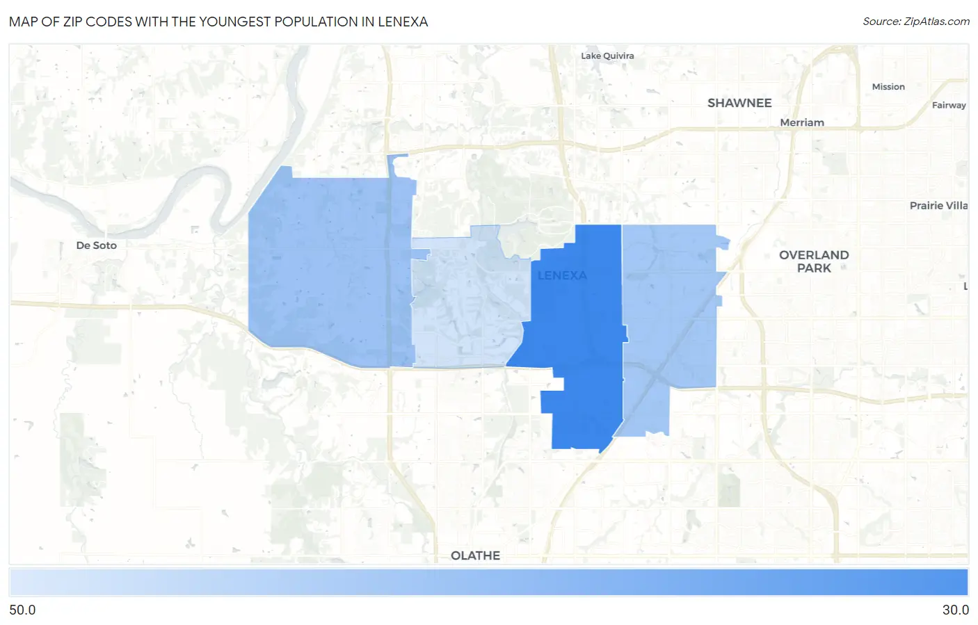 Zip Codes with the Youngest Population in Lenexa Map