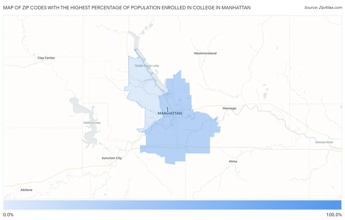 Zip Codes with the Highest Percentage of Population Enrolled in College in Manhattan Map