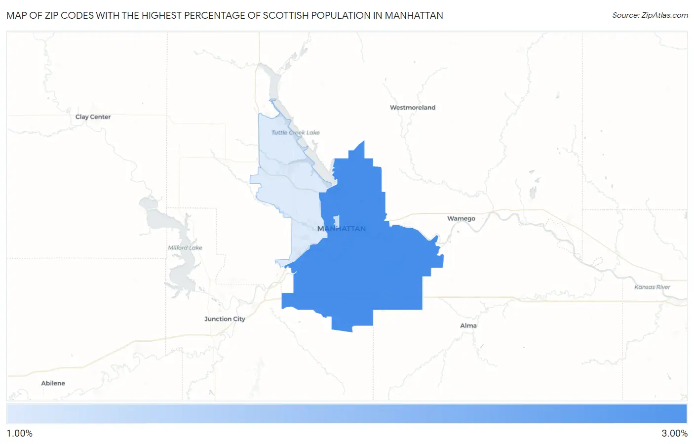 Zip Codes with the Highest Percentage of Scottish Population in Manhattan Map