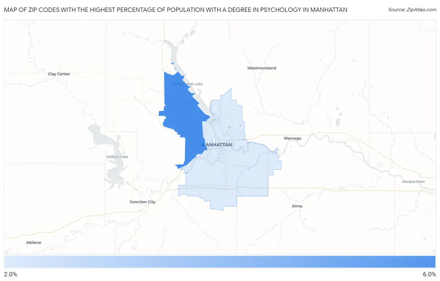 Zip Codes with the Highest Percentage of Population with a Degree in Psychology in Manhattan Map