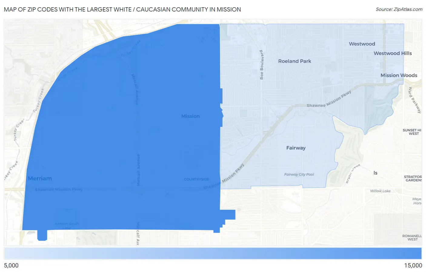 Zip Codes with the Largest White / Caucasian Community in Mission Map
