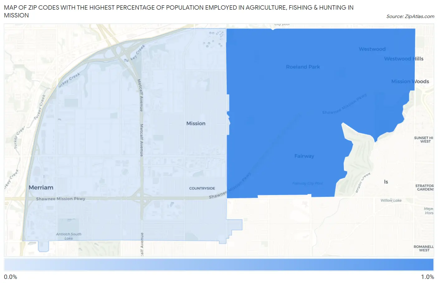 Zip Codes with the Highest Percentage of Population Employed in Agriculture, Fishing & Hunting in Mission Map