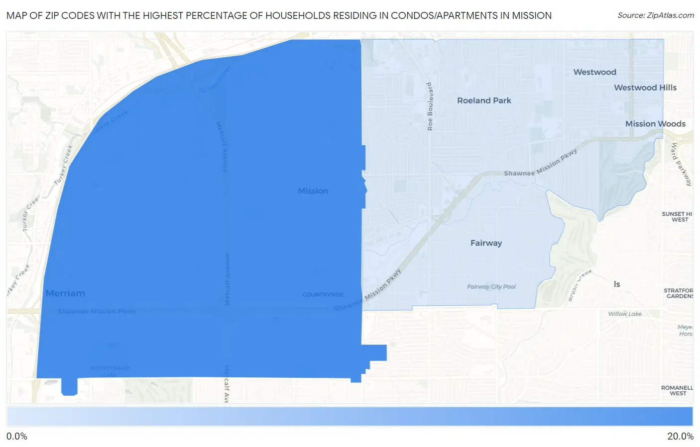 Zip Codes with the Highest Percentage of Households Residing in Condos/Apartments in Mission Map