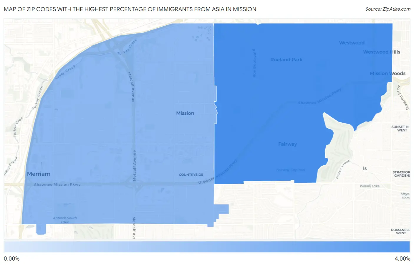 Zip Codes with the Highest Percentage of Immigrants from Asia in Mission Map