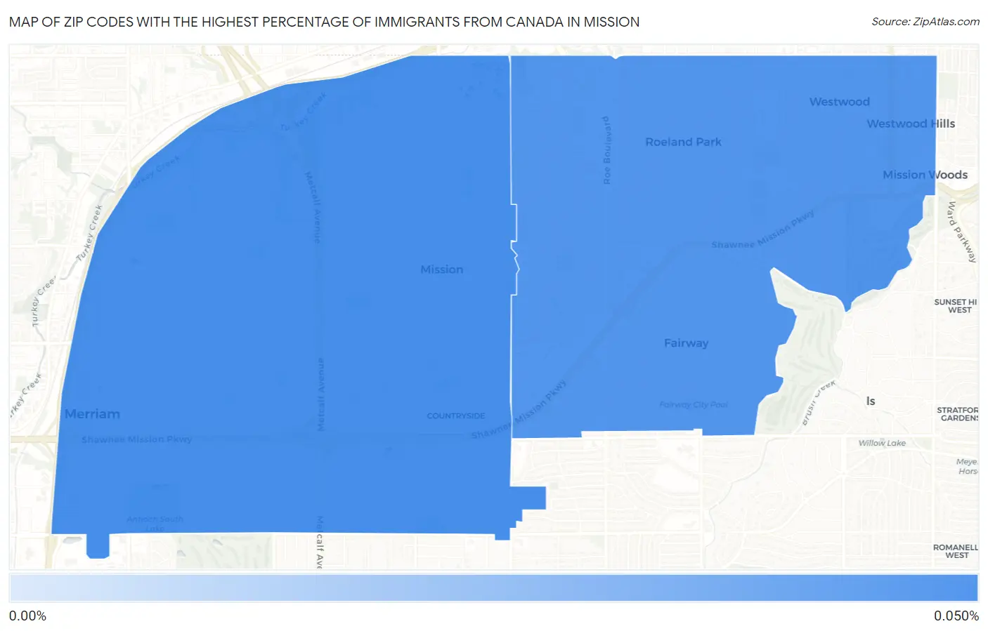 Zip Codes with the Highest Percentage of Immigrants from Canada in Mission Map