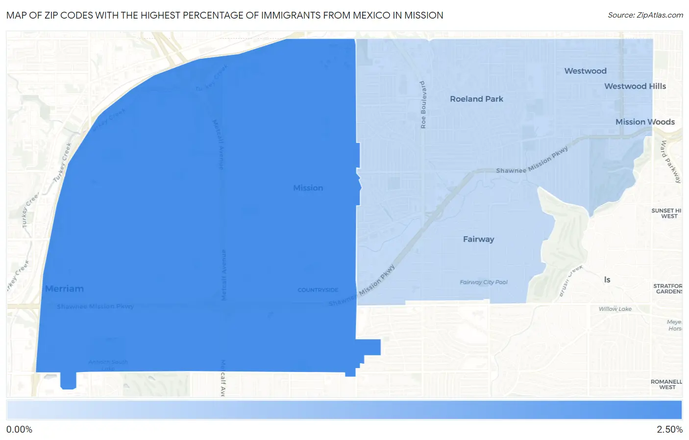 Zip Codes with the Highest Percentage of Immigrants from Mexico in Mission Map