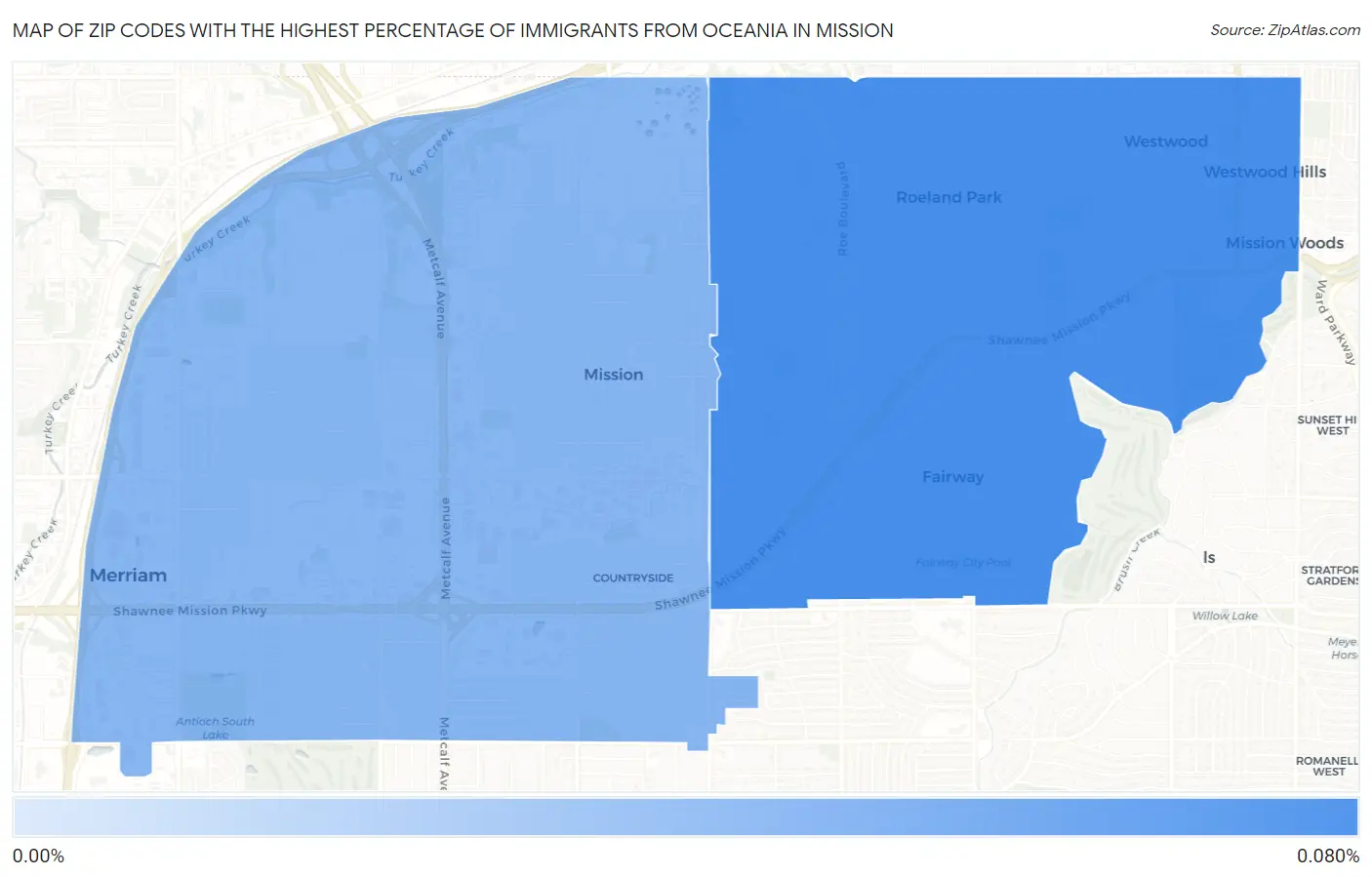 Zip Codes with the Highest Percentage of Immigrants from Oceania in Mission Map