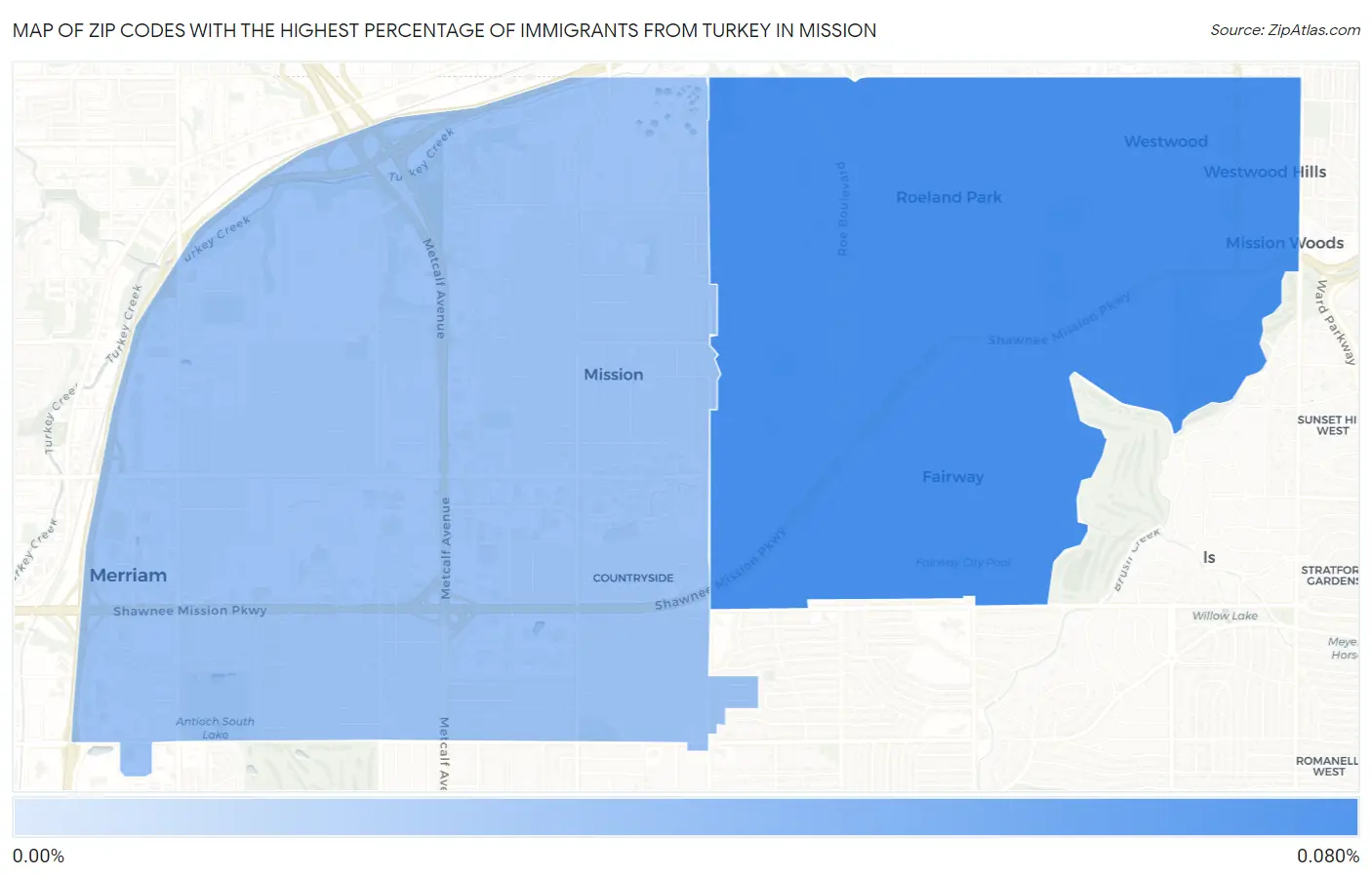 Zip Codes with the Highest Percentage of Immigrants from Turkey in Mission Map