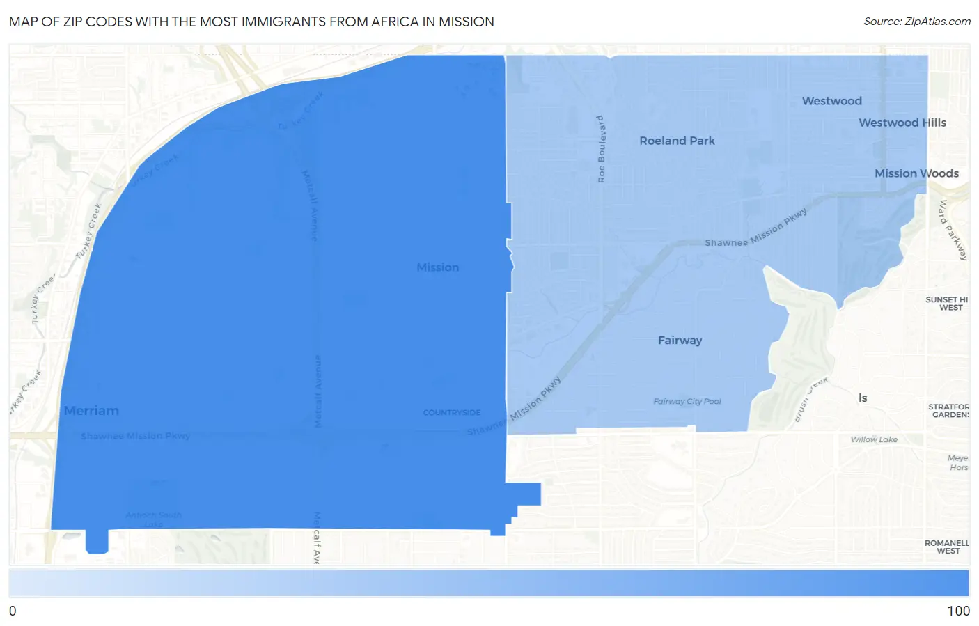 Zip Codes with the Most Immigrants from Africa in Mission Map
