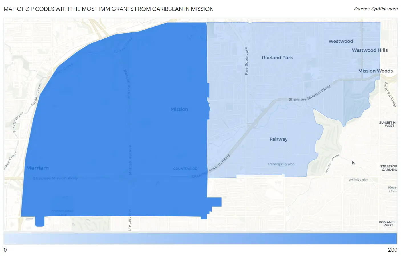 Zip Codes with the Most Immigrants from Caribbean in Mission Map