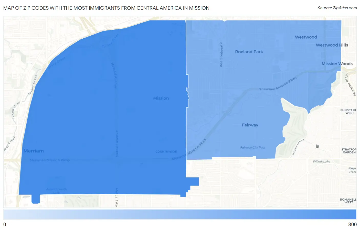 Zip Codes with the Most Immigrants from Central America in Mission Map