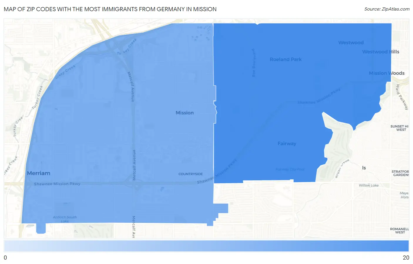 Zip Codes with the Most Immigrants from Germany in Mission Map