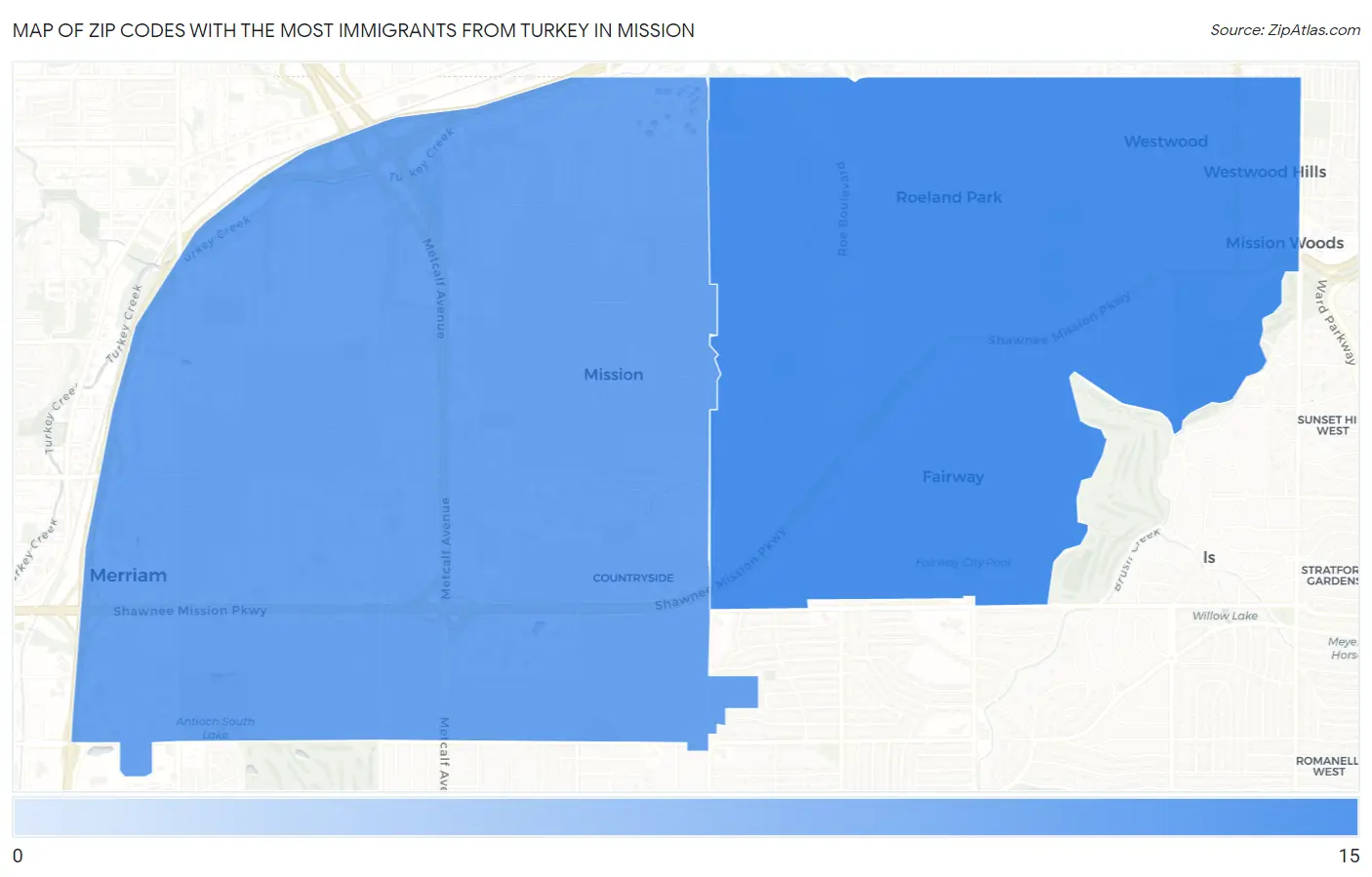 Zip Codes with the Most Immigrants from Turkey in Mission Map