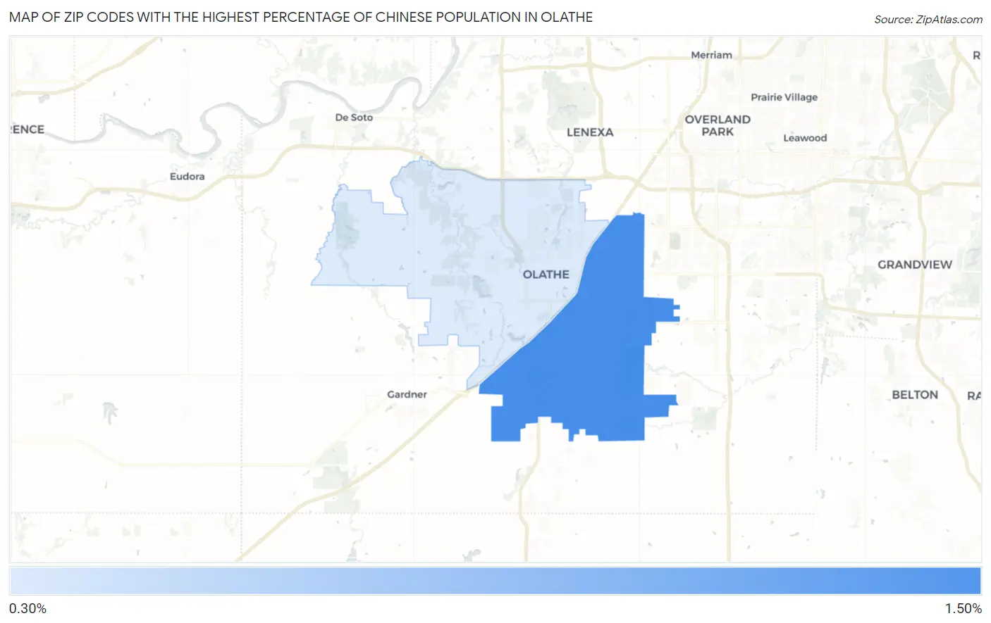 Zip Codes with the Highest Percentage of Chinese Population in Olathe Map