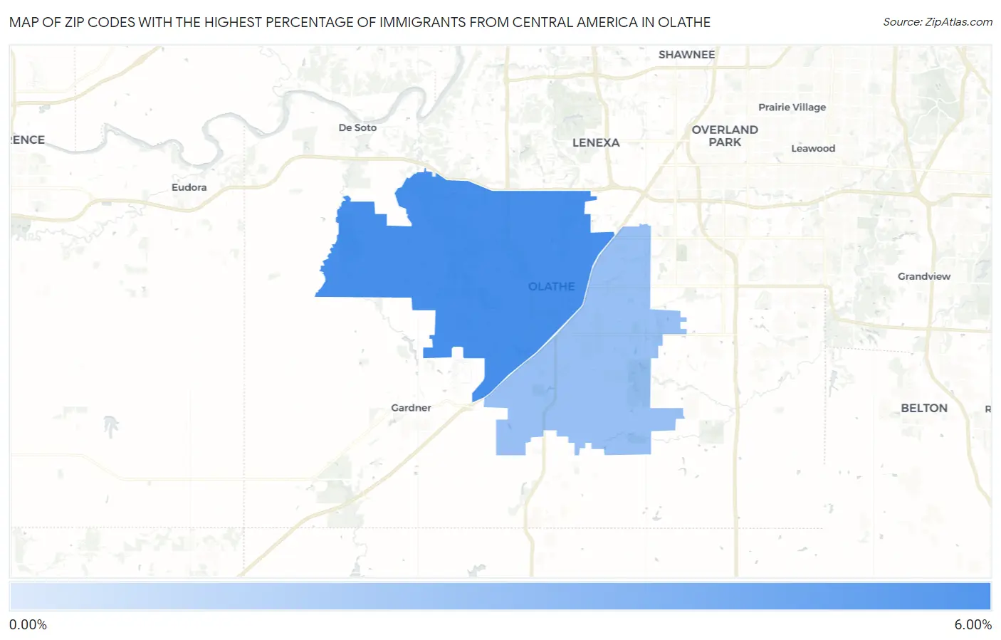 Zip Codes with the Highest Percentage of Immigrants from Central America in Olathe Map