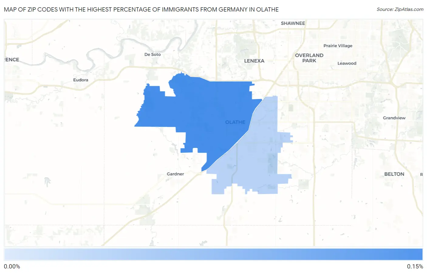 Zip Codes with the Highest Percentage of Immigrants from Germany in Olathe Map