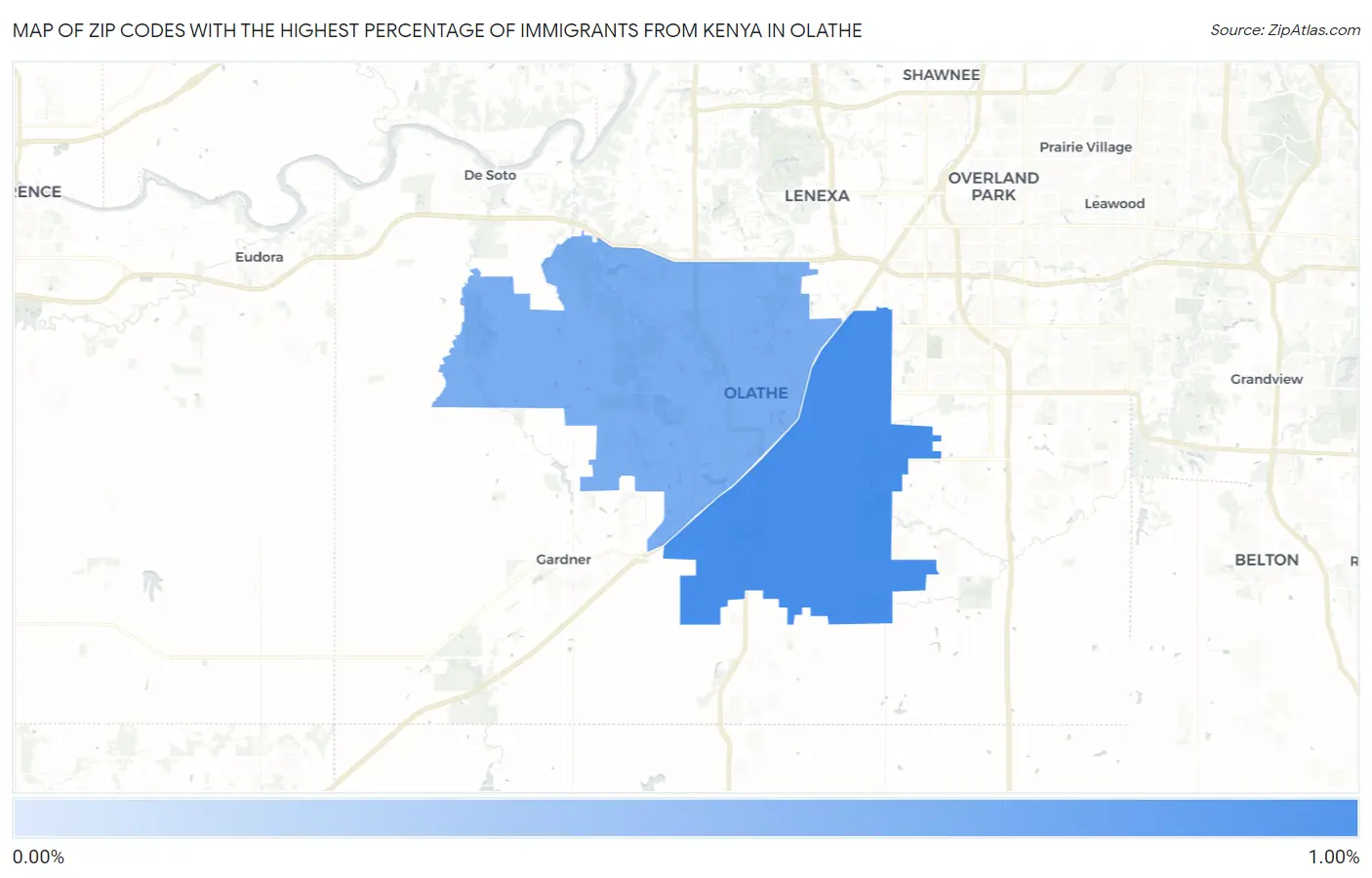 Zip Codes with the Highest Percentage of Immigrants from Kenya in Olathe Map