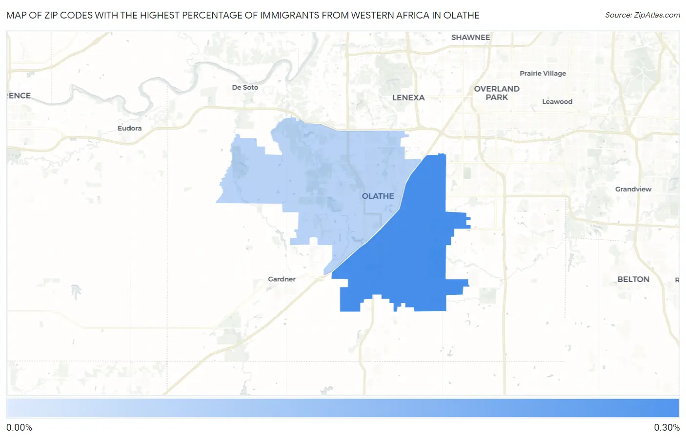 Zip Codes with the Highest Percentage of Immigrants from Western Africa in Olathe Map