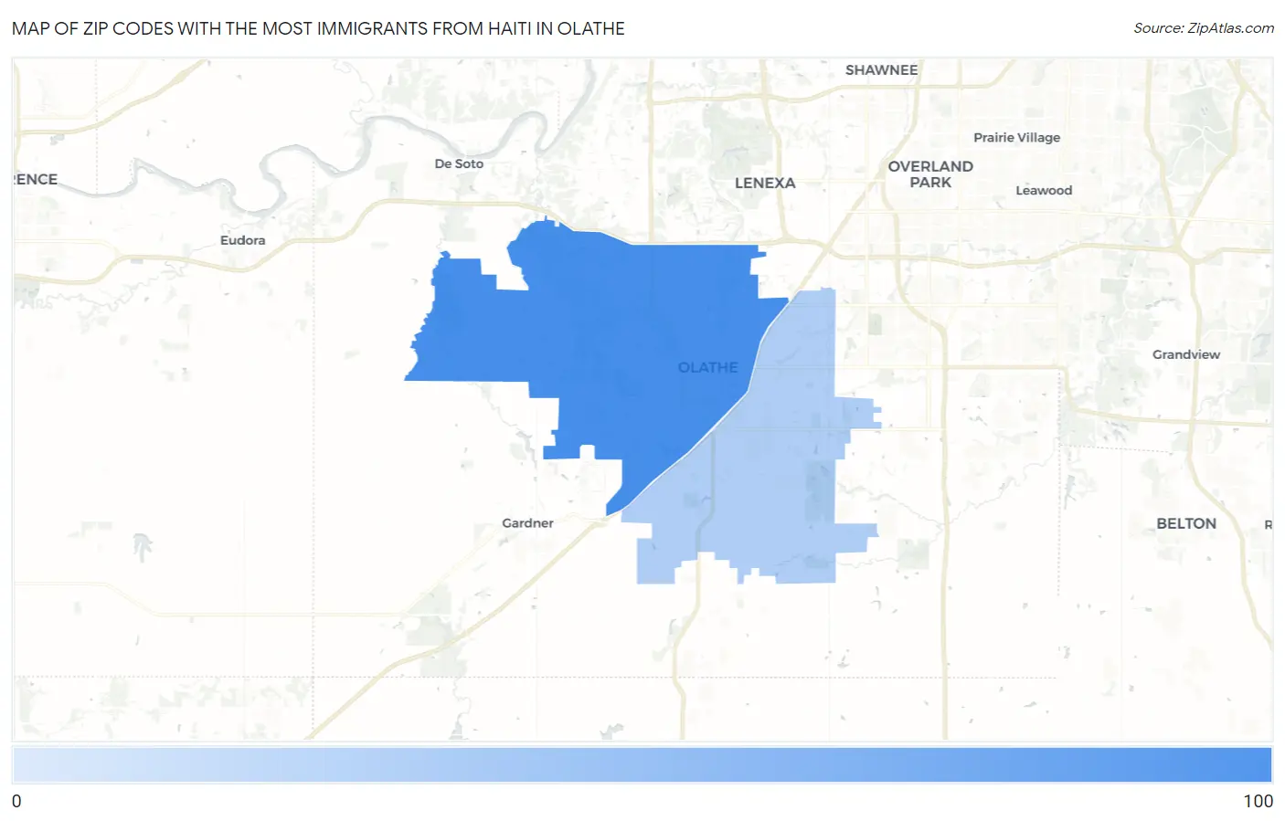 Zip Codes with the Most Immigrants from Haiti in Olathe Map