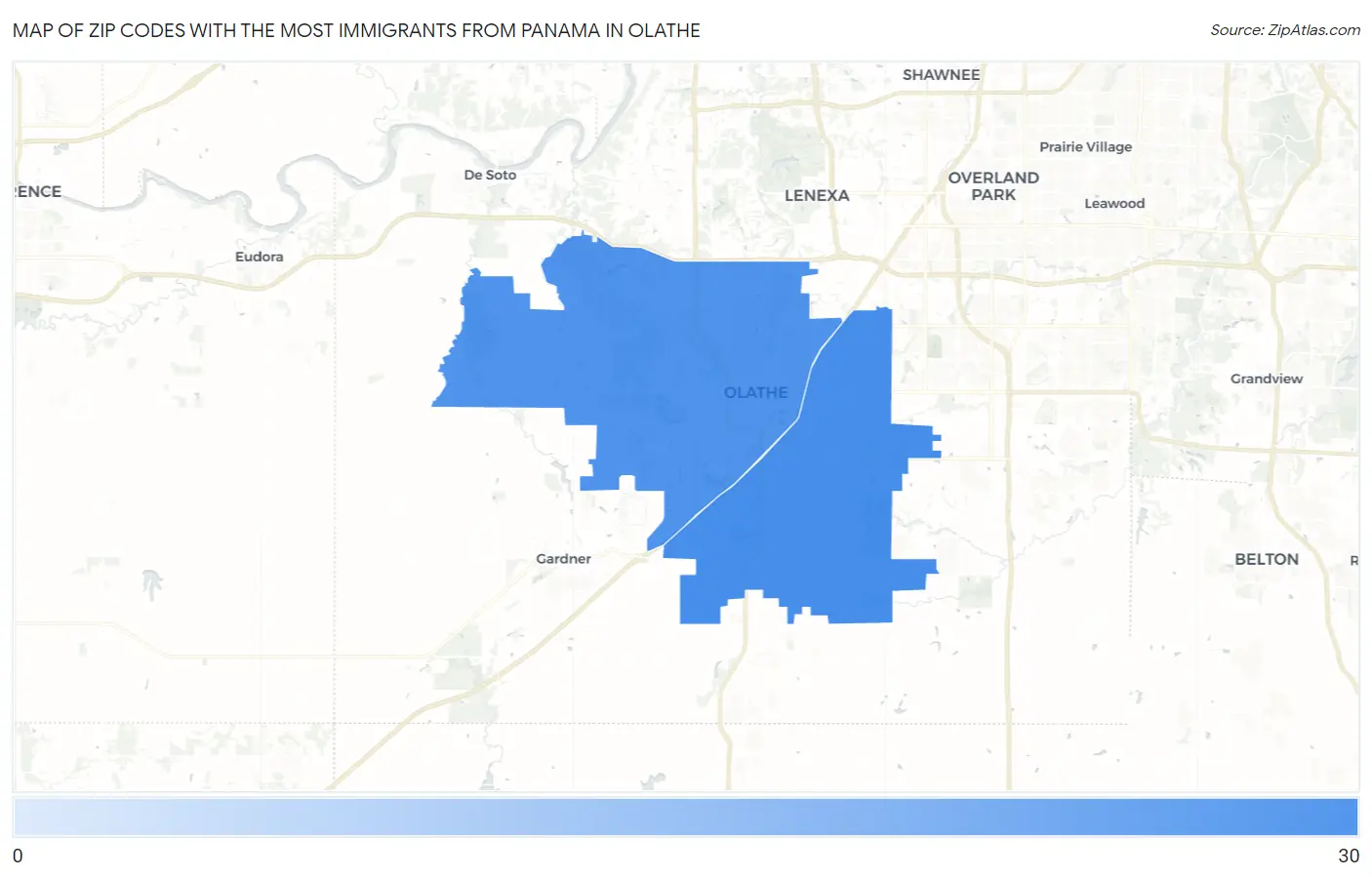 Zip Codes with the Most Immigrants from Panama in Olathe Map